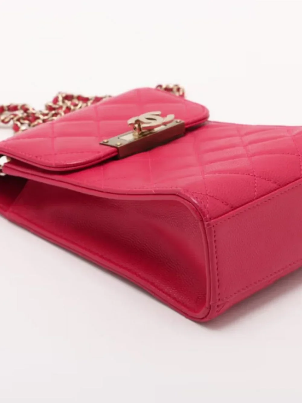 Chanel CC Logo Matelasse Caviar Skin Chain Phone Case Bag Hot Pink - Picture 4 of 9